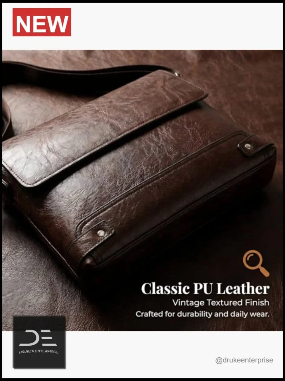 Vintage PU Leather Messenger Bag - Slim Crossbody Shoulder Bag for Work Travel